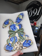 Blue Floral Silhouette Bunny