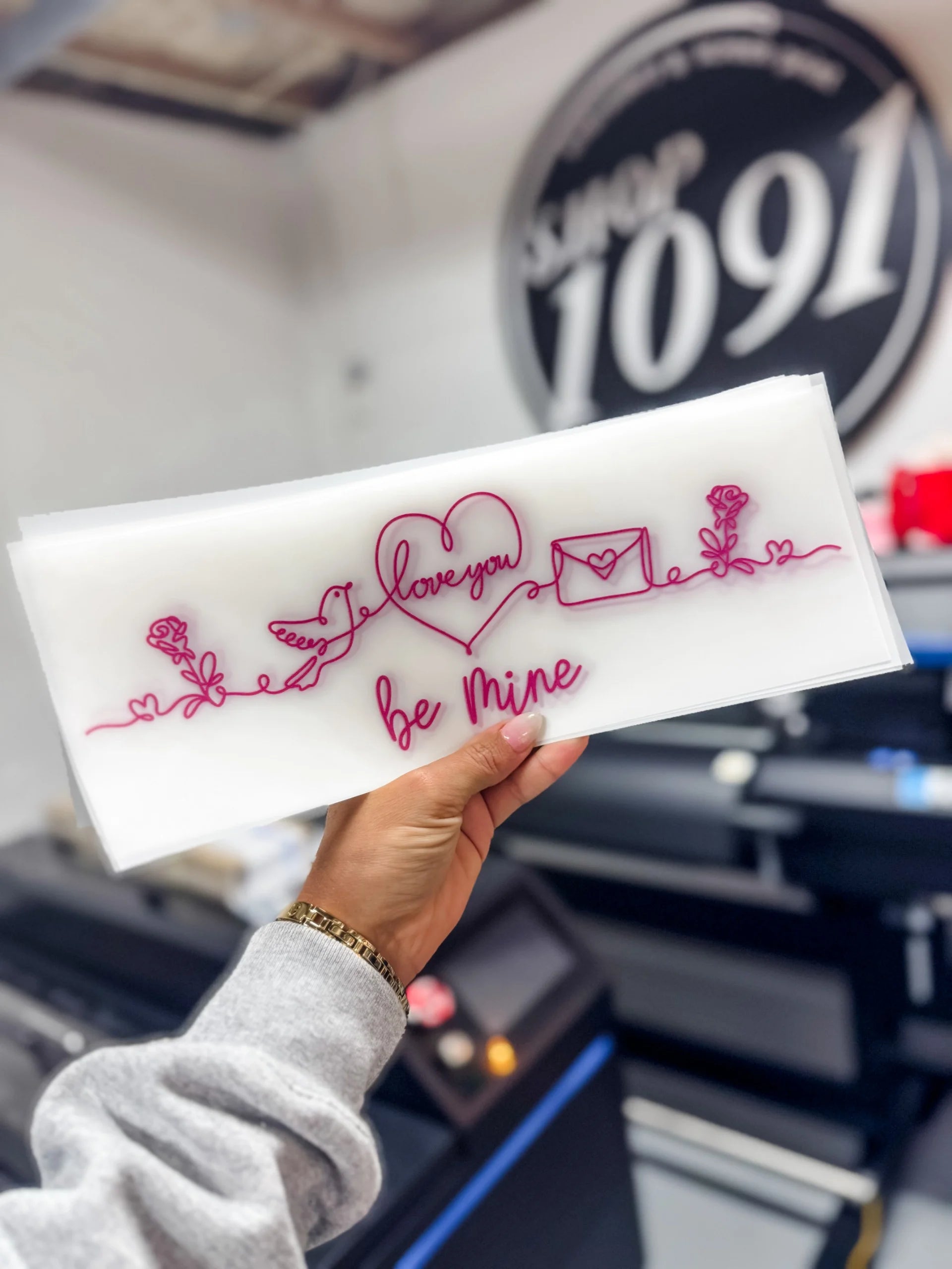 Be Mine Line Art in PINK DTF Transfer