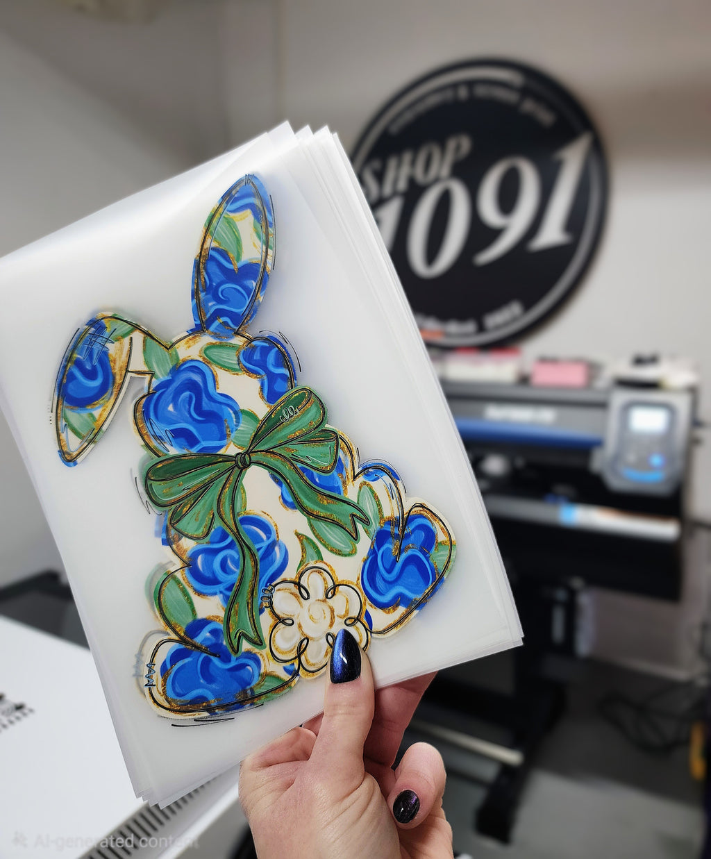 Blue Floral Silhouette Bunny - YOUTH