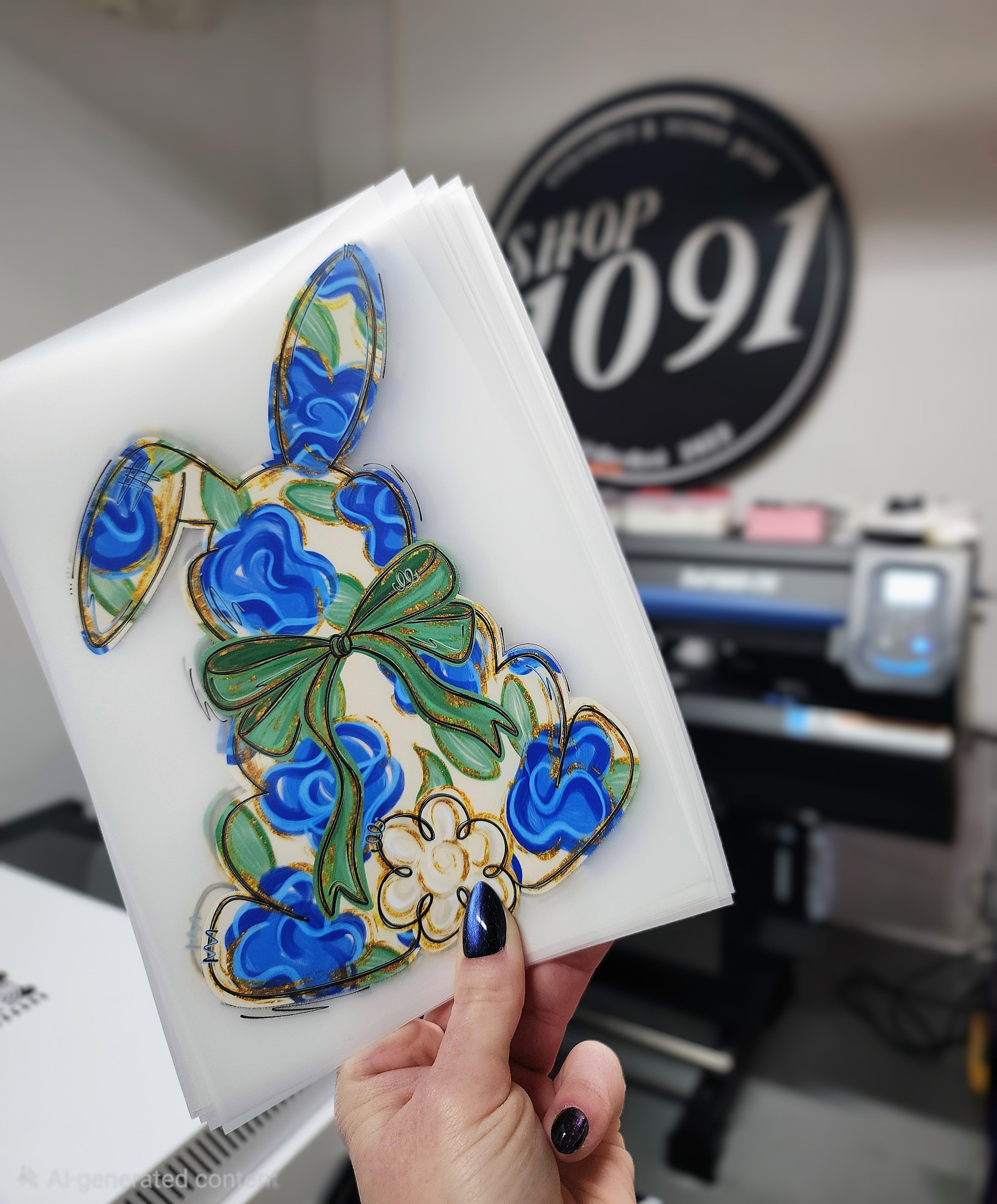 Blue Floral Silhouette Bunny YOUTH